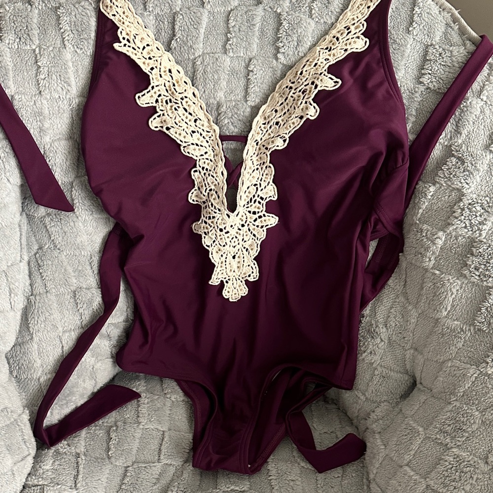VENUS Purple One-Piece Swimsuit with Cream Lace